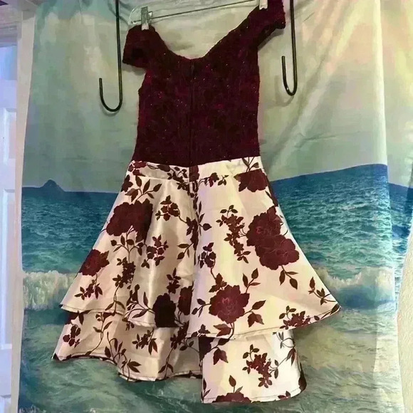 Red and White Floral Formal Knee Length Dress - Picture 8 of 10